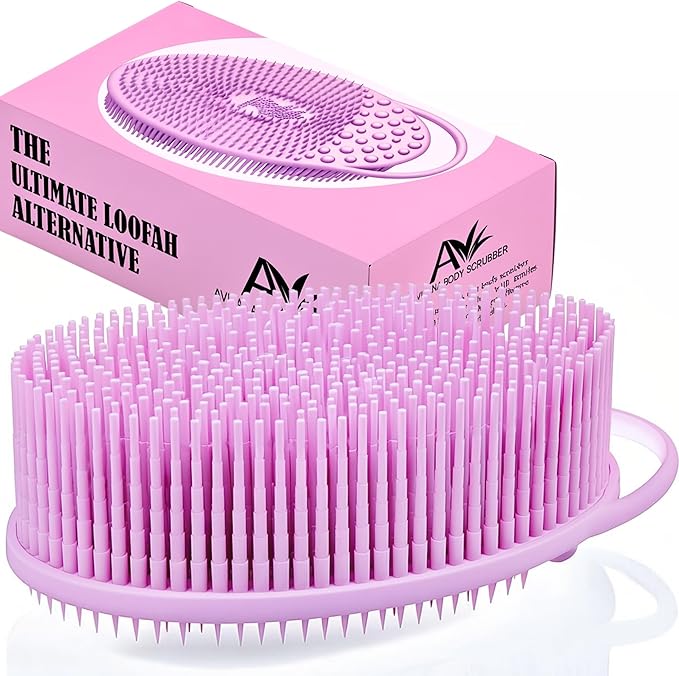 Avilana Silicone Body Scrubber – Gentle Shower Brush & Loofah Alternative- Food Grade & Lab Tested – Fast-Drying, Hygienic, BPA-Free Silicone Body Gentle Exfoliator (Pink, Exfoliate)-Velvo Beauty