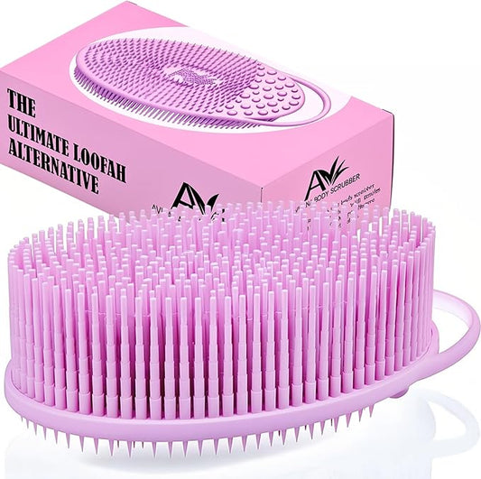 Avilana Silicone Body Scrubber – Gentle Shower Brush & Loofah Alternative- Food Grade & Lab Tested – Fast-Drying, Hygienic, BPA-Free Silicone Body Gentle Exfoliator (Pink, Exfoliate)-Velvo Beauty