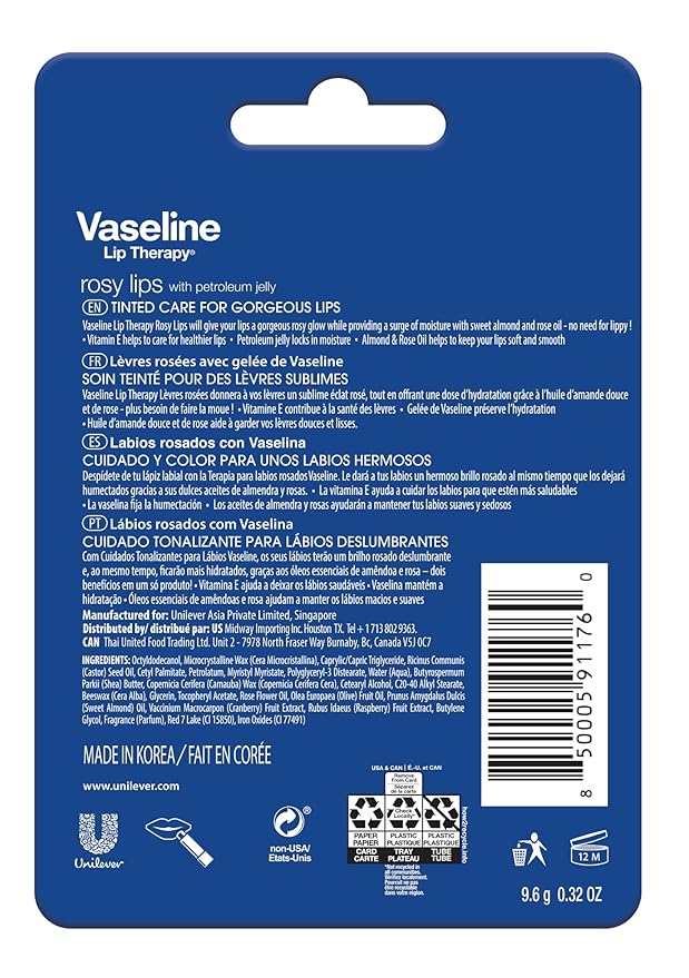 Vaseline Lip Therapy Care Rosy, Fast-Acting Nourishment, Ideal for Chapped, Dry, Cracked, or Damaged Lips, Lip Balm, 2-Pack of 2, 0.16 Oz Each, 4 Lip Balms-Velvo Beauty