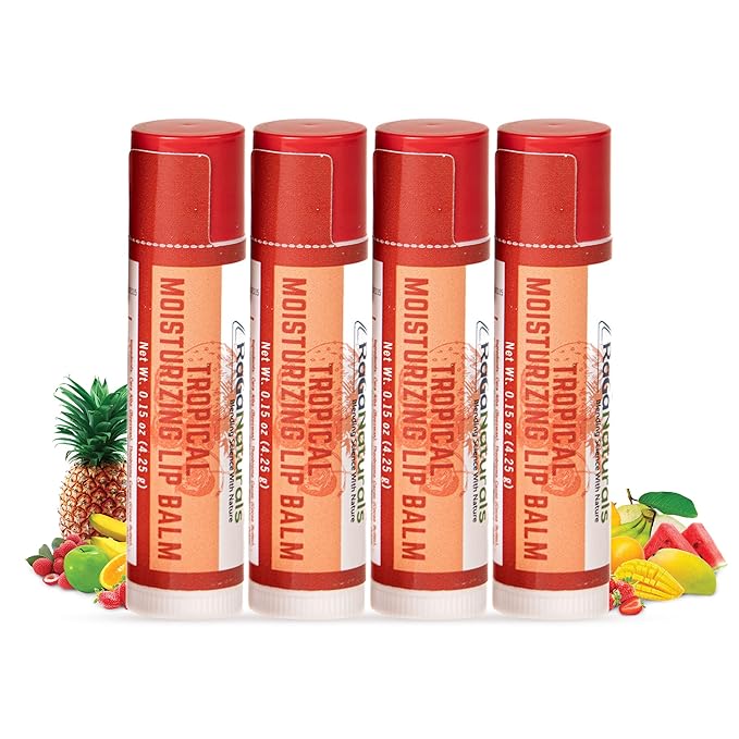 All Natural Tropical Moisturizing Lip Balm, Nourishing Lip Care For All Day Hydration, 100% Natural, Handmade with Love in USA, SuperFruit - Berries, Mango, Grapefruit (4 Pack)-Velvo Beauty