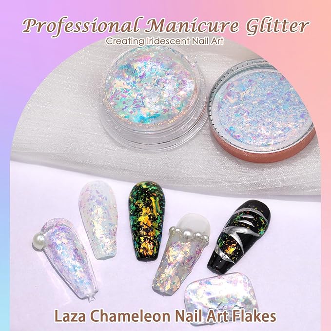 Laza Colorful Moonlight Chameleon Flakes Nail Glitter Irregular Opal Nail Foil Flakes Chunky Confetti Color-Shift Sequins Iridescent Fairy Dust for Mermaid Nails Design, Nail Decorations for Nail Art-Velvo Beauty