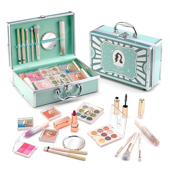 All In One Makeup Kit For Girls, Beginner Makeup Kit For Teens Makeup Kit For Little Girls Full Set Make Up Kit For Women Cosmetic Set 18 Color Eyeshadow Eyeliner Lipgloss Blush Mirror - Green-Velvo Beauty