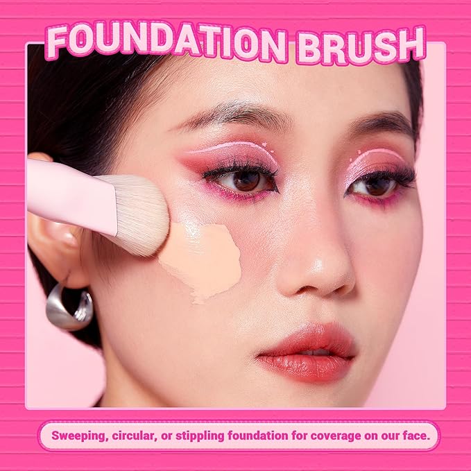 Jessup Foundation Brush and Concealer Brush, Pink Makeup Brushes Set 2Pcs Premium Synthetic Face Make up Brushes for Liquid Cream, T497-Velvo Beauty
