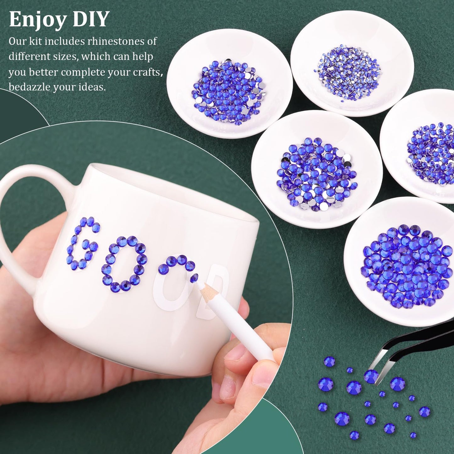 Resin Rhinestones for Crafting with B7000 Jewelry Glue, 1 Box Royal Blue Flatback Crystals with 3Pcs 10ml Glue for Bedazzling Crafts DIY Nail Art Makeup，Non Hotfix Gems for Clothing Shoes-Velvo Beauty