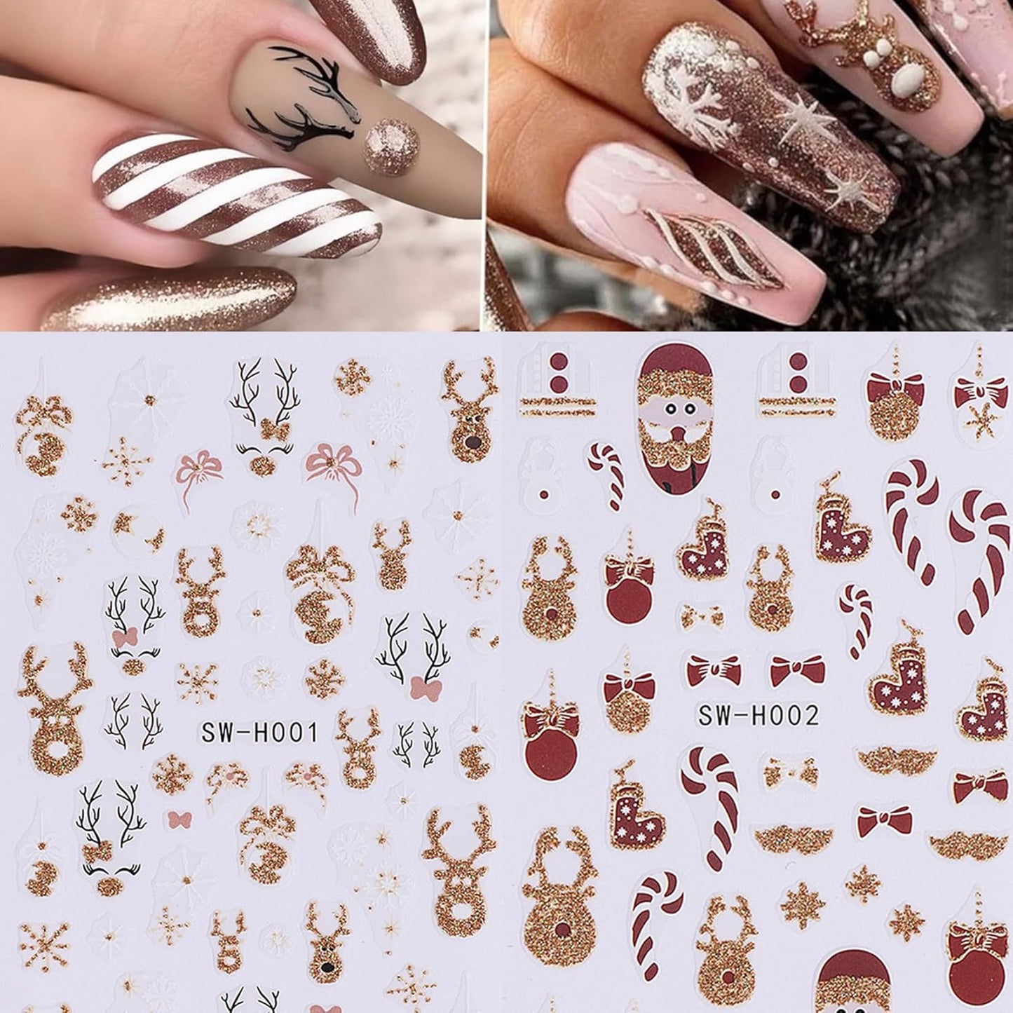 Glitter Christmas Nail Art Stickers 12 Sheets Sparkles Winter Nail Decals 3D Self Adhesive Nail Supplies DIY Santa Claus Gingerbread Man Snowflake Xmas Manicure Decoration DIY Supplies for Women Girl-Velvo Beauty