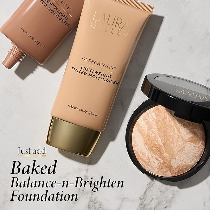 LAURA GELLER NEW YORK Quench-n-Tint Hydrating Foundation - Light/Medium - Sheer to Light Buildable Coverage - Natural Glow Finish - Lightweight Formula with Hyaluronic Acid-Velvo Beauty