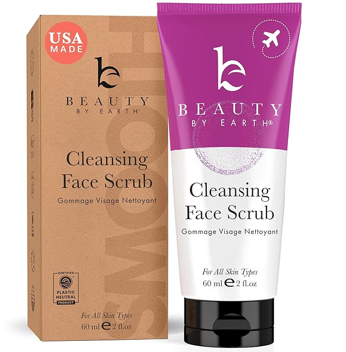 Facial Scrub Exfoliator - USA Made with Natural & Organic Ingredients, Gentle Exfoliating Face Wash for Sensitive & Acne Prone Skin, Microdermabrasion Scrub, Removes Dead Skin Cells (2 Fl Oz)-Velvo Beauty