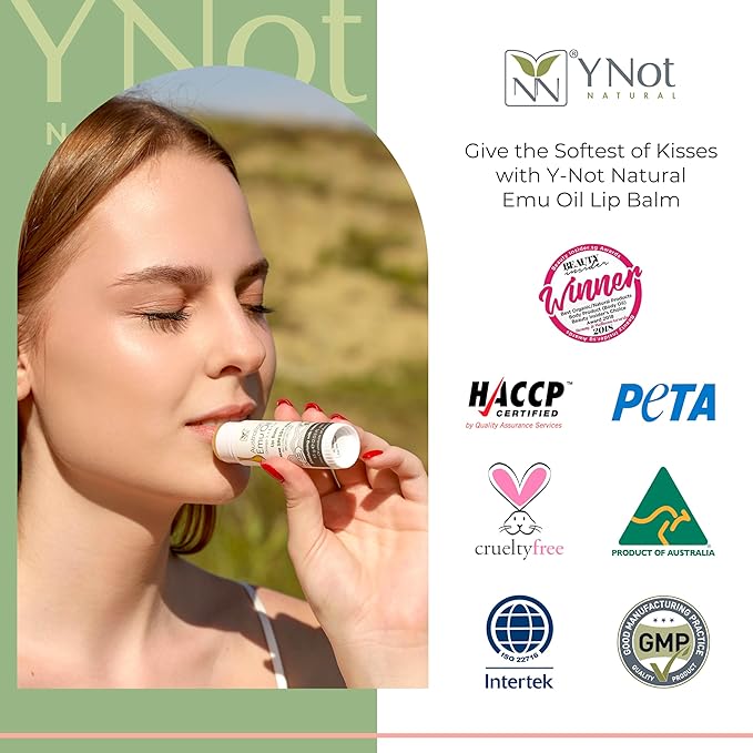 Emu Oil Moisturizing Lip Balm - Hydrating Lip Balm with Extreme SPF50+ Sun Protection - 4-Hour Water Resistant, Fortified with Vitamin E, Amino Acids & Omega 3, 6 & 9 - Y-Not Natural, 15g Stick-Velvo Beauty