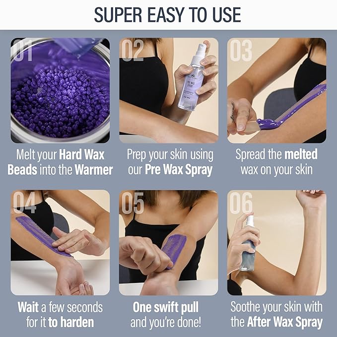 Tress Wellness Waxing Kit for Sensitive Skin – Safe for Face & Skin, Prep & Aftercare Spray, Easy to Use – At-Home Kit for Face, Bikini, Brazilian & Full Body - Digital Display, Blue-Velvo Beauty