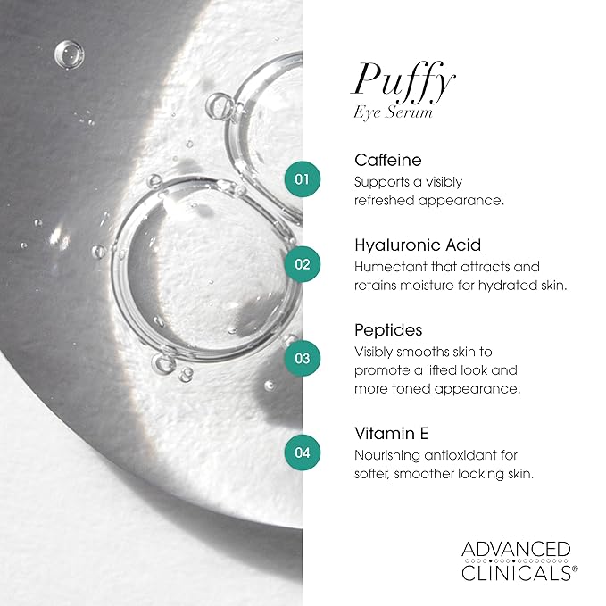 Advanced Clinicals Puffy Eye Under Eye Serum | Visible Anti Aging Brightening Vitamin C + Caffeine Serum Helps Improve Look Of Puffiness, Fine Lines, Dark Circles, & Uneven Skin Tone, 2-Pack-Velvo Beauty