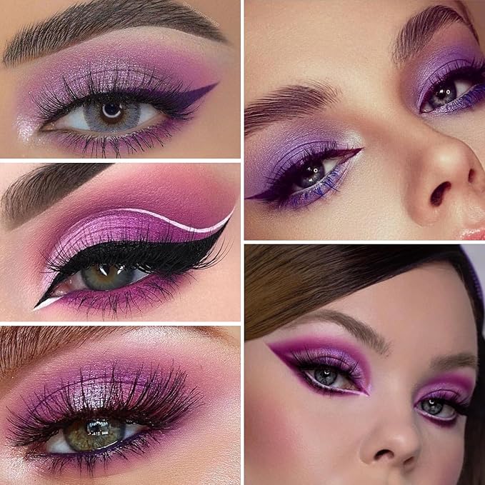 Erinde 9 Colors Purple Pink Lavender Glitter Shimmer Matte Eye Shadow Palette Makeup, Highly Pigmented Waterproof Violet Mauve Dark Purple Silver Pearl White Shimmer Sparkling Party Eyeshadow Palette-Velvo Beauty