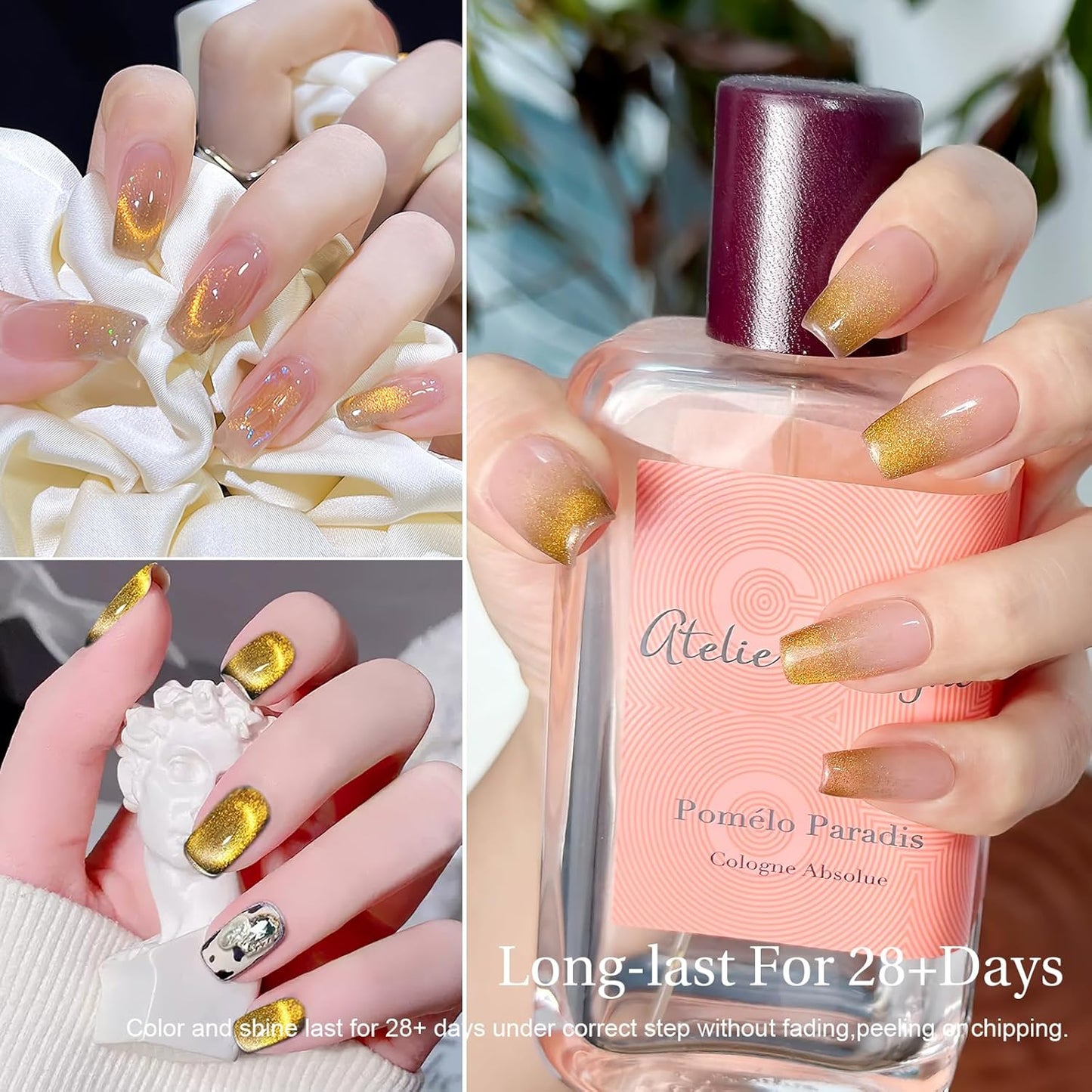 Cat Eye Gel Nail Polish with Magnet Stick, 15ml Glitter Holographic Nail Polish, Magnetic Effect Gel for Home DIY Manicure Gift, Champagne Gold-Velvo Beauty