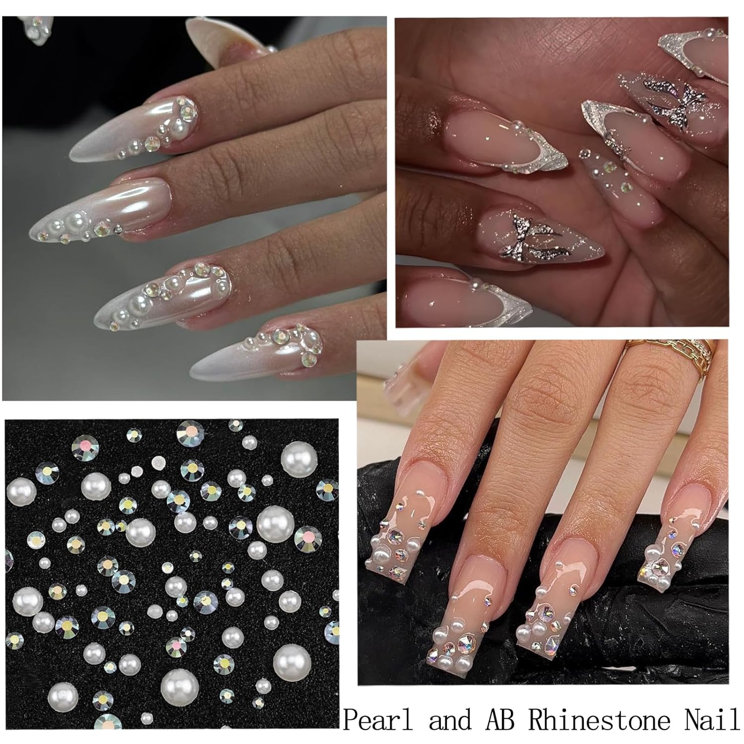 Nail Art Pearls Rhinestones with Glue Gel Flatback Cream Pearls AB Rhinestones Nail Charms Mixed Size 0.04-0.2in Nails Gems Pearl Accessories for Women Nails Design Decoration-Velvo Beauty