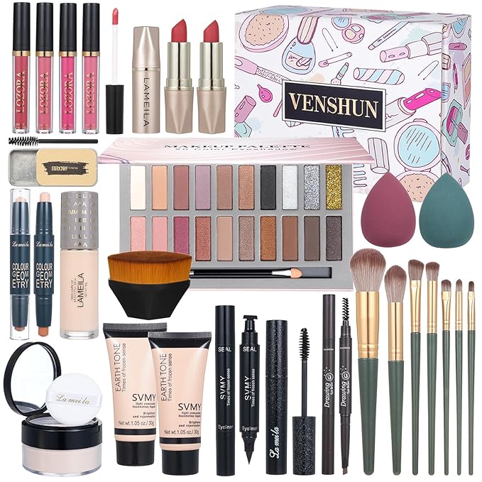Makeup Kit Full Kit for Women Makeup Kit Full Kit for Teenagers Eyeshadow Palette Lip Gloss Foundation Mascara Eyeliner Cosmetic Brushes Cosmetic Bag etc. (20Middle)-Velvo Beauty