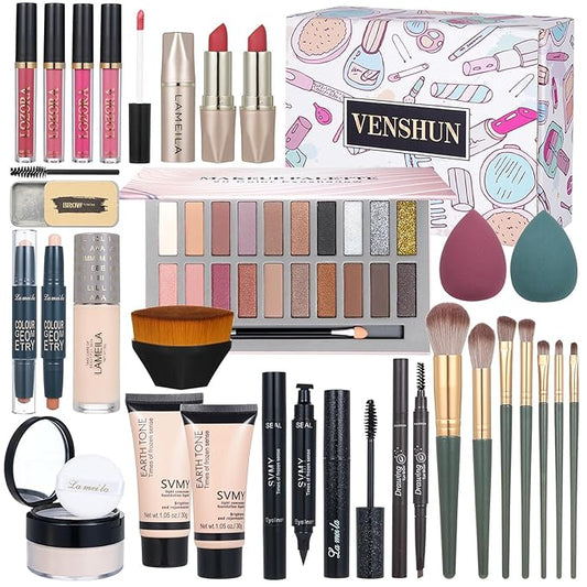 Makeup Kit Full Kit for Women Makeup Kit Full Kit for Teenagers Eyeshadow Palette Lip Gloss Foundation Mascara Eyeliner Cosmetic Brushes Cosmetic Bag etc. (20Middle)-Velvo Beauty