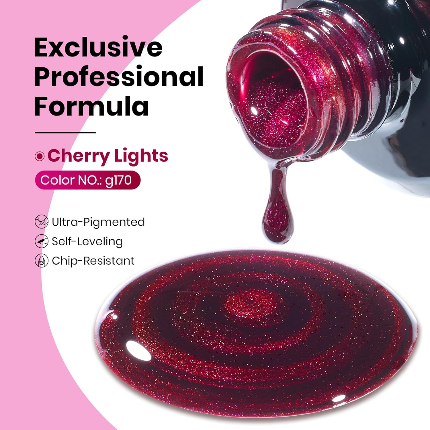 Beetles Red Cat Eye Gel Nail Polish - 15ML Cherry Red Glass Cat Eye Magnetic Glitter Gel Polish with Pink Powder Sheer Gel Soak Off UV Cherry Shimmer Collection Nail Art Design Manicure Gift for Women-Velvo Beauty