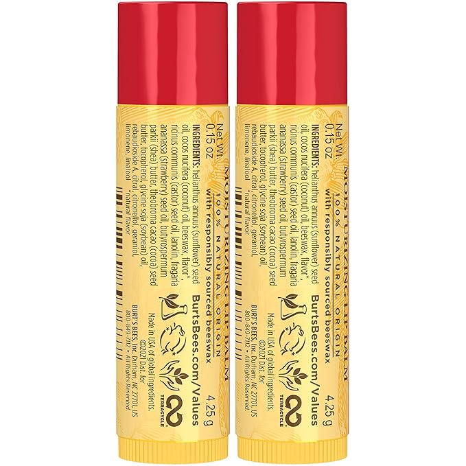 Burt's Bees Lip Balm Mothers Day Gifts for Mom - Strawberry, Lip Moisturizer With Responsibly Sourced Beeswax, Tint-Free, Natural Origin Conditioning Lip Treatment, 2 Tubes, 0.15 oz.-Velvo Beauty