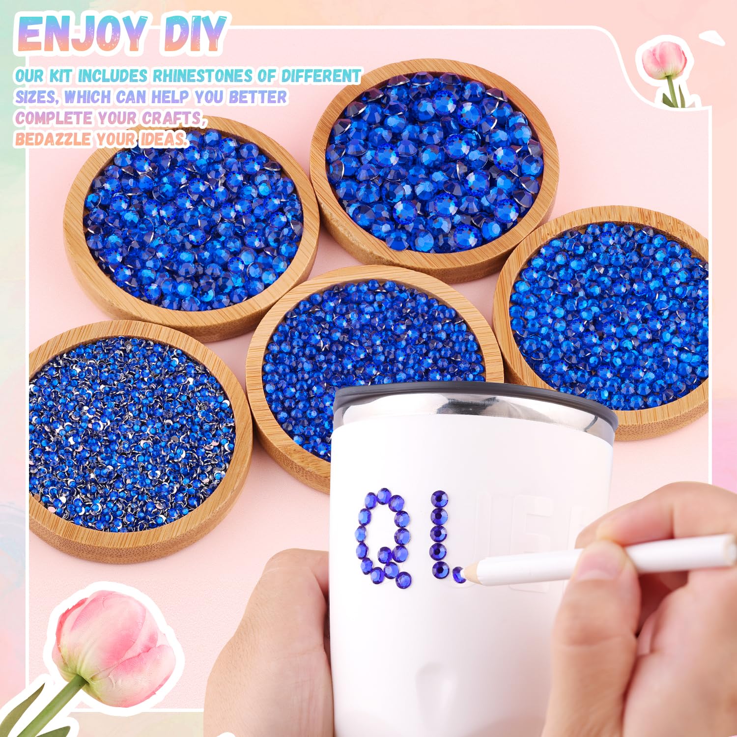 30000Pcs Resin Royal Blue Rhinestones for Bedazzling Crafting with b7000 Jewelry Glue, Bulk Flatback Gems Bedazzler Kit for Crafts Clothes Shoes Fabric Nail Diamond Art, Assorted Size 2/3/4/5/6mm-Velvo Beauty