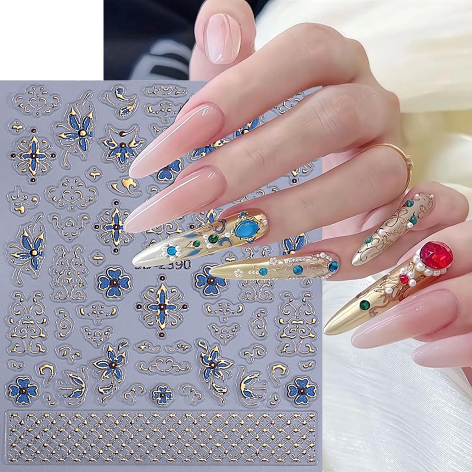 5 Sheets Bohemian Style Nails Art Stickers 3D Self-Adhesive Relief Nails Stickers Stars Moon Sun Golden Butterfly Flower Nail Decal Supplies Women's DIY Bohemian Nail Art Decoration-Velvo Beauty