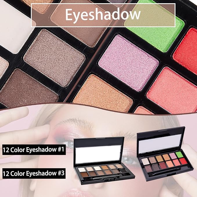 All In One Makeup Kit, Travel Makeup Kit, Makeup Gift Set, Makeup Kit for Women Full Kit, Makeup Bundle Includes Foundation Eyeshadow Palette Lipstick Eyeliner Mascara Contour Stick Cosmetic Brush Set-Velvo Beauty