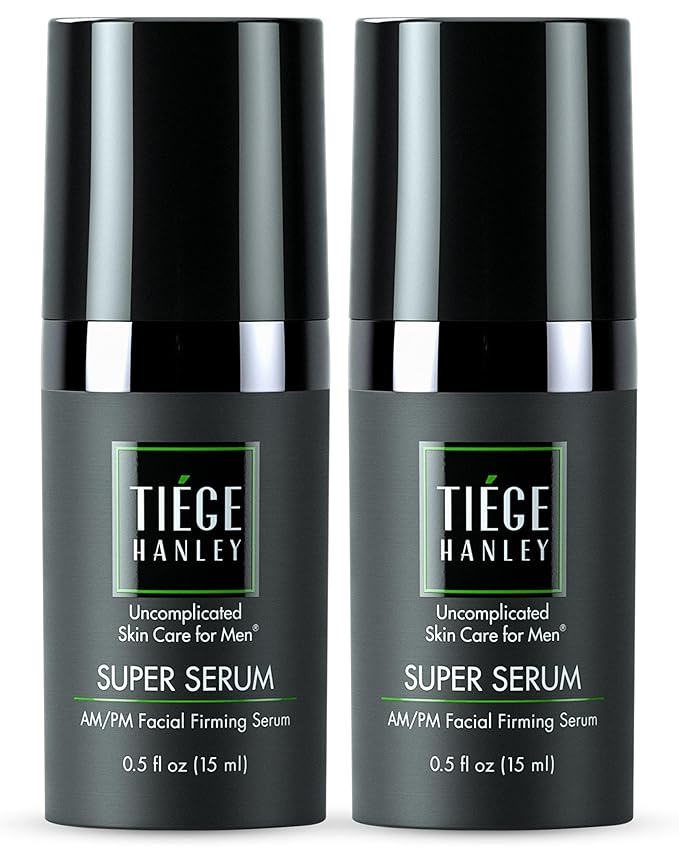 Tiege Hanley Anti-Aging Face Serum, SUPER SERUM (2-Pack) - Skin Tightening Facial Serum for Men - Mens Serum For Face with Sodium Hyaluronate & Retinyl Palmitate for Smoother & Tighter Skin, 0.5 Fl Oz-Velvo Beauty