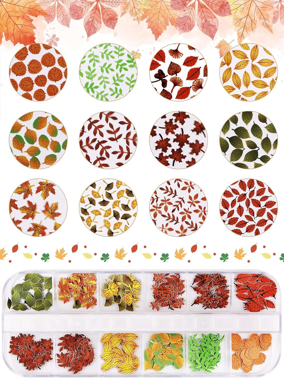 Kalolary 2 Boxes Maple Leaves Nail Art Sequins, 3D Fall Leaves Stickers for Acrylic Nails, Maple Leaves Wood Pulp Glitter Flakes for Autumn Nail Art Decorations-Velvo Beauty