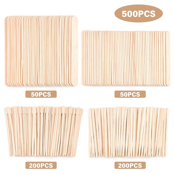 4 Style 500 Pcs Waxing Sticks Assorted Wax Applicator Sticks For Body Legs Face With Small Medium Large Sizes Wood Popsicle Sticks For Waxing Or Wood Craft Sticks-Velvo Beauty