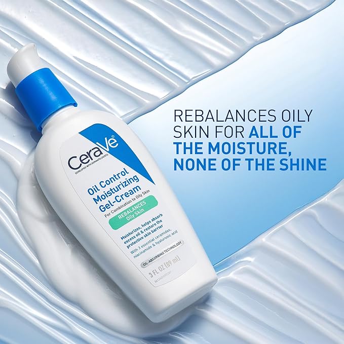 CeraVe Oil Control Moisturizing Gel-Cream, Face Moisturizer for Oily Skin, Niacinamide, Hyaluronic Acid & Oil Absorbing Technology To Rebalance Oily Skin, Non-Comedogenic, Fragrance Free & Oil-Free-Velvo Beauty