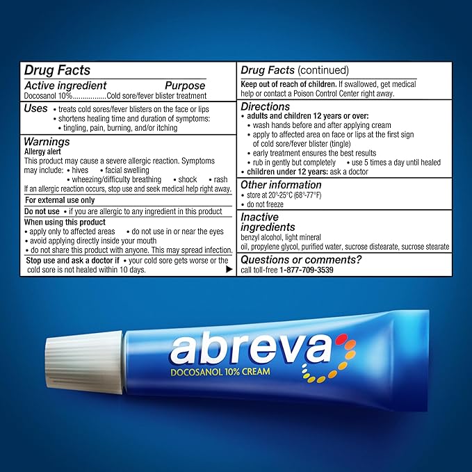 Abreva 10 Percent Docosanol Cold Sore Treatment, Fever Blister and Cold Sore Cream - 0.07 oz plus ChapStick Moisturizer Original Lip Balm - 0.15 oz Value Pack-Velvo Beauty