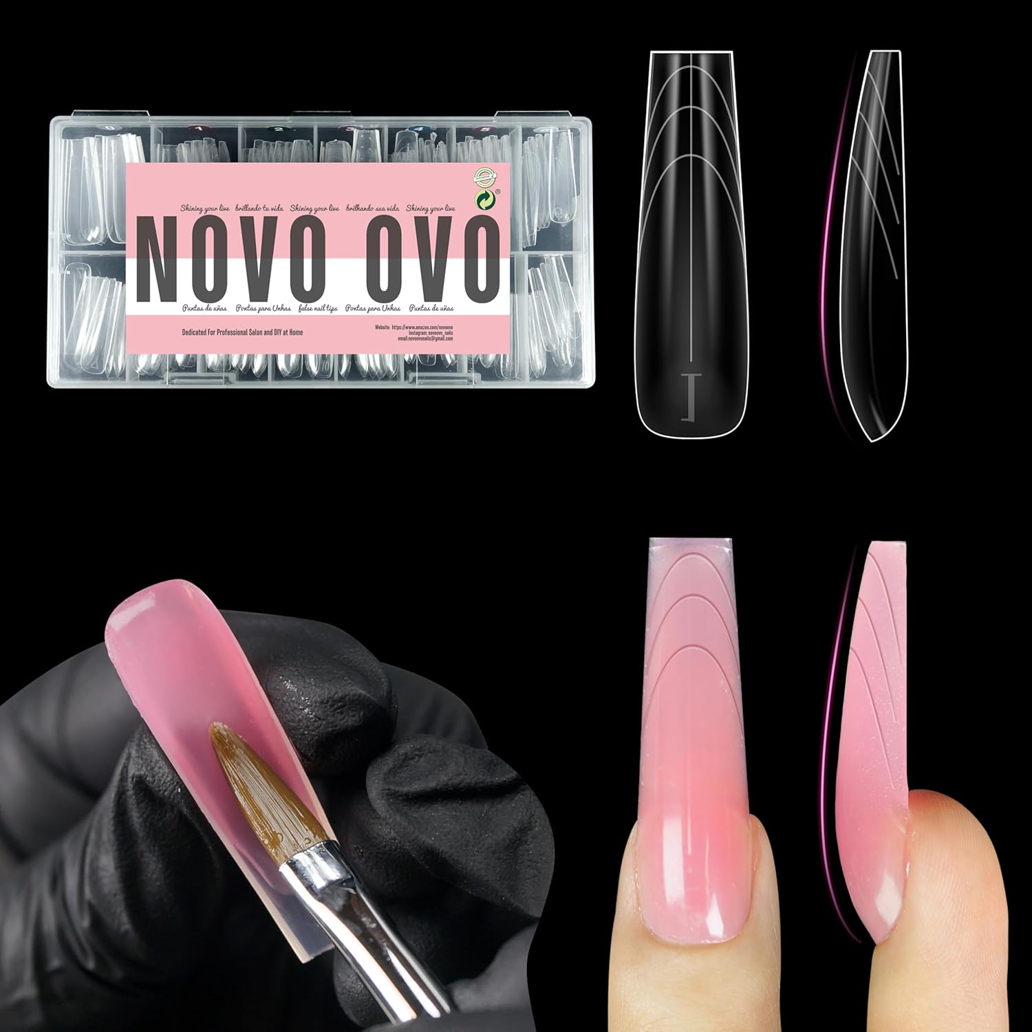 Tapered Square (Sculpted) Nail Dual Forms for Poly Gel Extension with Guiding Line Inside, XL XXL Reusable Full Cover Acrylic Builder Hard Gel Polygel Molds x 15 sizes 150 Pcs-Velvo Beauty