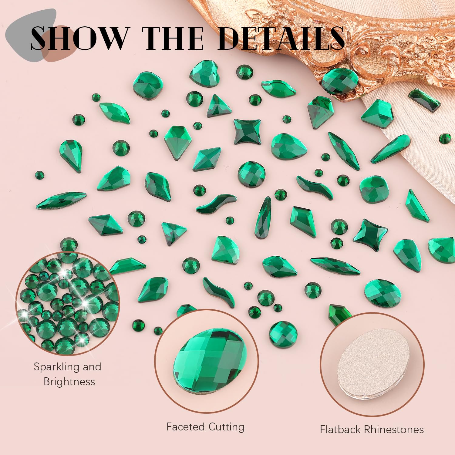 1680Pcs Emerald Green Glass Nail Rhinestones 180Pcs Multi Shapes Flatback Nail Gems + 1500Pcs 1.5-4mm Round Crystal, Manicure Nail Charms Diamond Gemstone for Acrylic Nails Decoration-Velvo Beauty