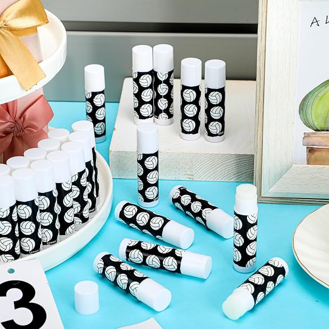 24 Pcs Volleyball Lip Balm Volleyball Team Gifts Volleyball Party Favors Volleyball Lip Balm Gift for Volleyball Team Volleyball Party Guest Supplies (Black)-Velvo Beauty