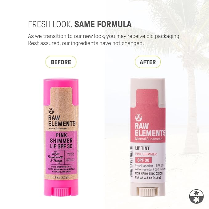 Raw Elements Organic Pink Lip Shimmer Zinc Oxide SPF 30+, 0.15oz-Velvo Beauty
