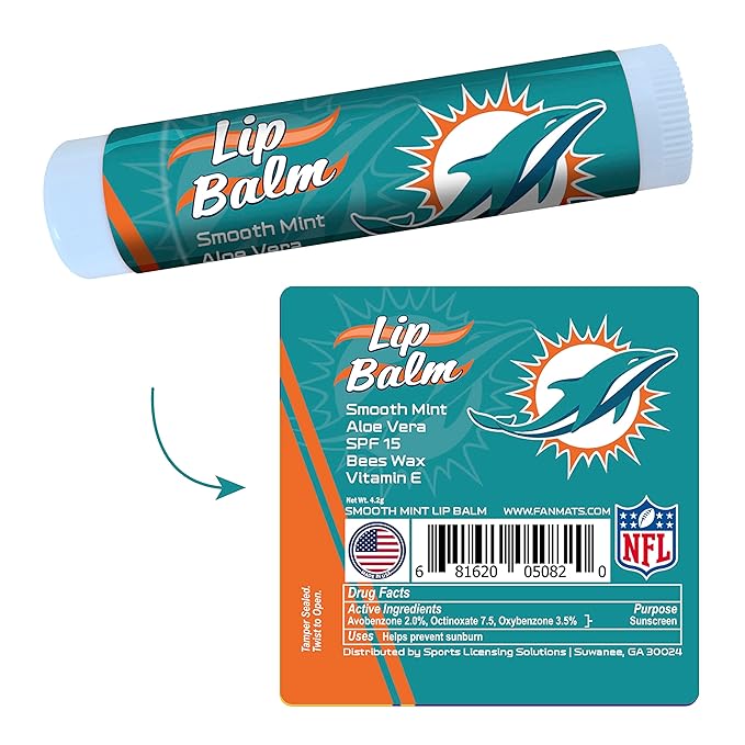 FANMATS 34698 Miami Dolphins Smooth Mint SPF 15 Lip Balm-Velvo Beauty