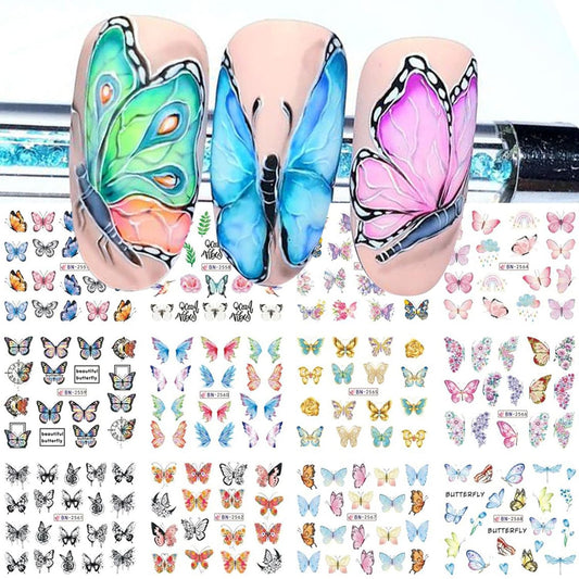 Butterfly Nail Art Sticker Colorful Butterfly Water Transfer Nail Stickers Decal Summer Nail Art Supplies for Acrylic Nail DIY Decoration Manicure Tip 12 Sheets-Velvo Beauty