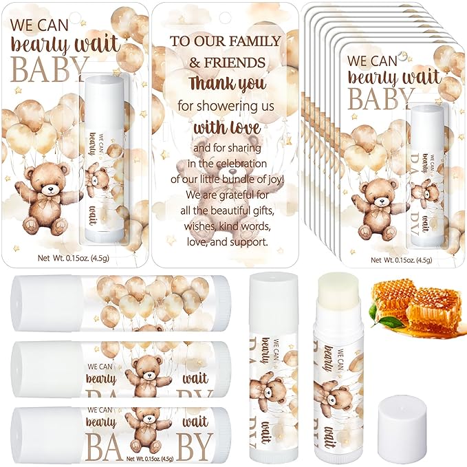 30 Pack Bear Baby Shower Party Gifts Favors Gifts Bulk Lip Balms for Guests Woman Man Entertainment Neutral Gender Reveal Favors Baby Shower Prizes Souvenirs Baby Gift Bags Stuffers-Velvo Beauty