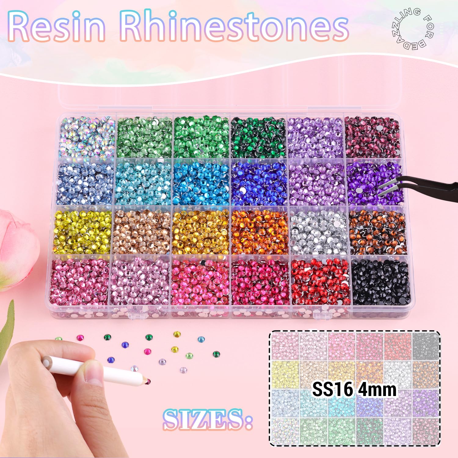 12600Pcs Resin Rhinestones for Bedazzling with 3Pcs B7000 Jewelry Glue, Multicolor 4mm Flatback Gems Rhinestones for Crafting, Clothing Tumblers Mugs Shoes Fabric Decor Nail Art-Velvo Beauty