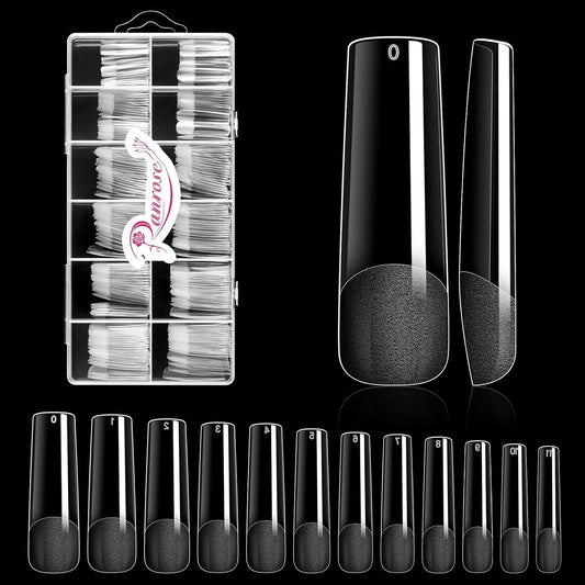 Ranrose Long Straight Nails Tips,240PCS Full Cover Soft Gel Nail Tips for Acrylic Nails Professional 12 Size Pre-shaped XXL Straight Shape False Nail Half Matte Fake Nail for Press On Nail Extensions-Velvo Beauty