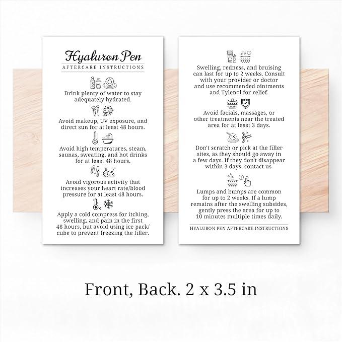 100 Pack - Premium Hyaluron Pen Lip Filler Aftercare Instructions Card 2 x 3.5" Accessories Supplies Kit Care - HP07A100_N-Velvo Beauty