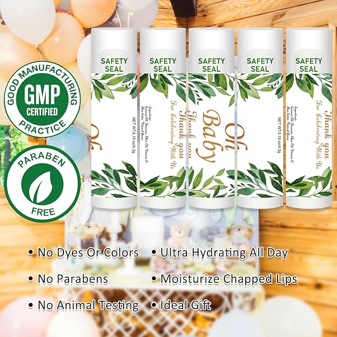 DMSKY 60 Pcs Baby Shower Favors, Lip Balms Bulk Gift for Guests, Boys Girls Games Neutral Gender Reveal Favors, Baby Shower Birthday Party Supplies Basket Gift Stuffers-Velvo Beauty