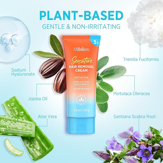 Hair Removal Cream for Women - 5-Minute Painless Depilatory for Sensitive Skin & Bikini Area - Plant-Based, No-Irritation Formula for Legs, Arms & Underarms-Velvo Beauty