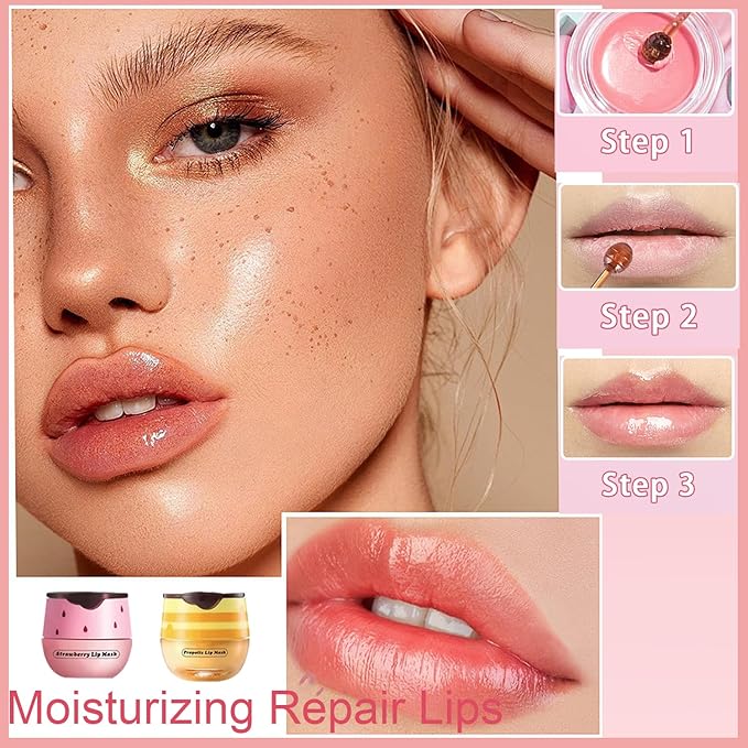 2 PCS Bee Lip Balm Honey Pot, Honey Strawberry Bee Lip Balm Sleeping Lip Mask Overnight with Sticks, Honey Pot Lip Balm Hydrating Exfoliating Prevention Dry and Crack Lip Scrubs-Velvo Beauty