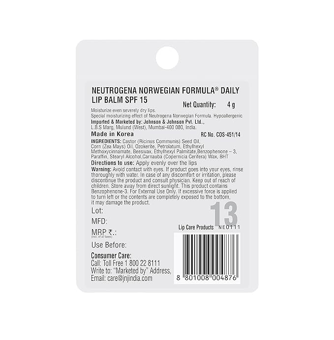 Neutrogena Norwegian Formula Lip Moisturizer, SPF 15, 0.15 Ounce-Velvo Beauty