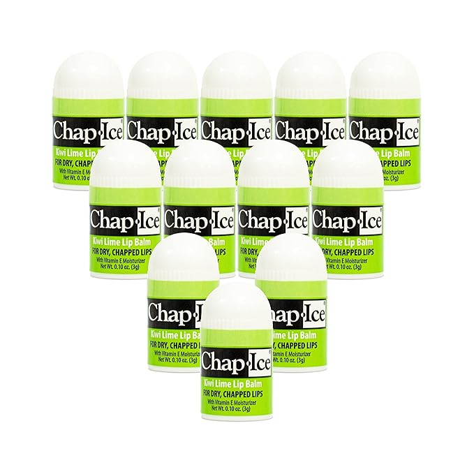 Chap-Ice® | 12-Count Mini Kiwi Lime Lip Balm | Lip Balm Pack Fortified with Vitamin E for Dry, Cracked Lips | Made in USA | 12-Count Mini Lip Balm with Kiwi Lime Flavor (0.10oz/3g Each)-Velvo Beauty