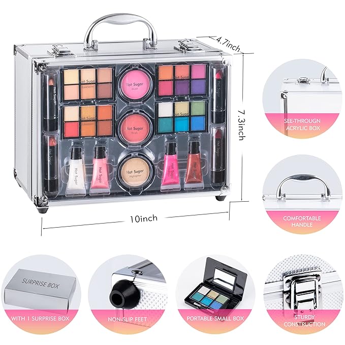 Hot Sugar Makeup Set for Teen Girls Ages 10-12, All in One Beginner Makeup Kit for Women, Cosmetics Gift Set for Birthday Christmas (Clear02)-Velvo Beauty