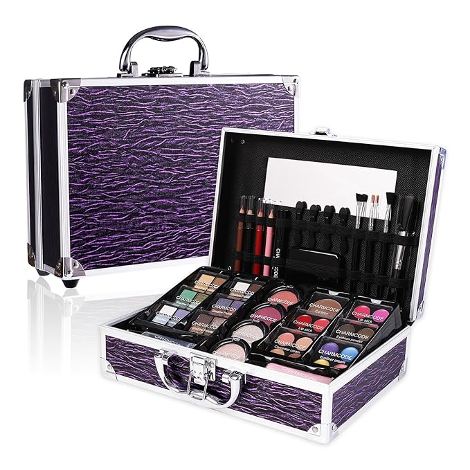 Makeup Kit for Teen Girls & Women Full Kit, Beauty Train Case with Starter Cosmetic Set, Make Up Valentine's Day Gift Box with Eyeshadow,Lipgloss,Highlighter,Blush,Lip&Eye Pencils,Brush & More(Purple)-Velvo Beauty