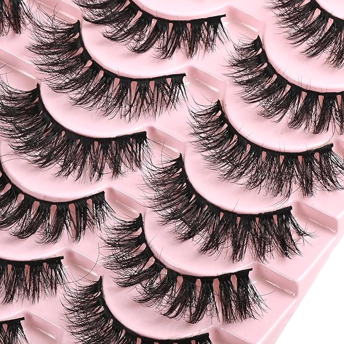 FARRED Wispy Lashes Hybrid Mink Eyelashes 14 Pairs Short Cat Eye Natural Fluffy False Eyelashes Faux Mink Strip Eye Lashes Pack for Daily Makeup (F18 | 8-14 mm)-Velvo Beauty