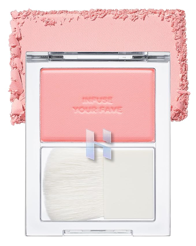 HOLIKA HOLIKA Infusing Blush with Brush - Lightweight, Smooth, Blendable Cheek Blusher, Sebum-Control, Natural Pore Coverage, Built-In Brush, Long-Lasting Pigment for Romantic Mood (06 FLUTTER)-Velvo Beauty
