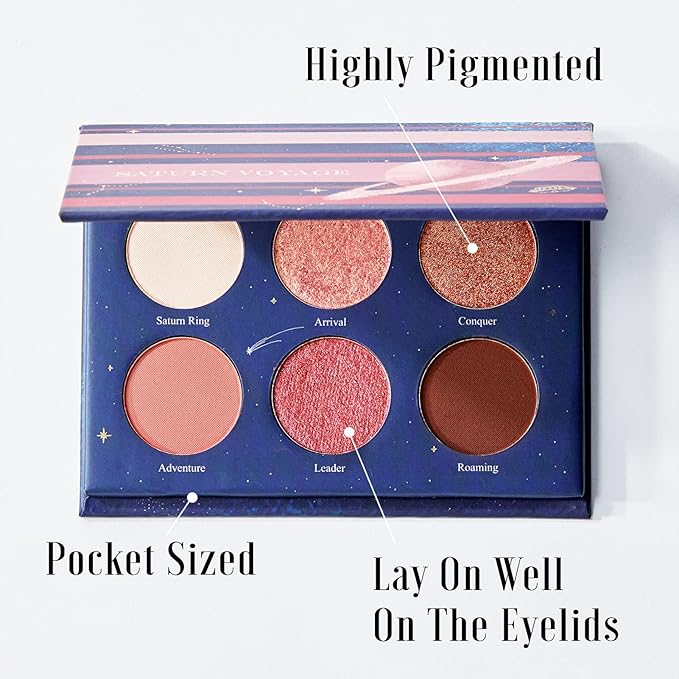 READY TO SHINE Pocket-Sized Small Eyeshadow Palette with 6 Highly Pigmented Matte, Frost, and Shimmer, Saturn Voyage Mini Travel Eyeshadow Palette-Velvo Beauty