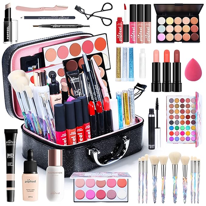 Multi-purpose Makeup Kit All-in-One Makeup Gift Set Colours Mix Eyeshadow Concealer Lip Gloss Pressed Powder and Powder Blusher Cosmetic Makeup Palette Set Kit #096-Velvo Beauty